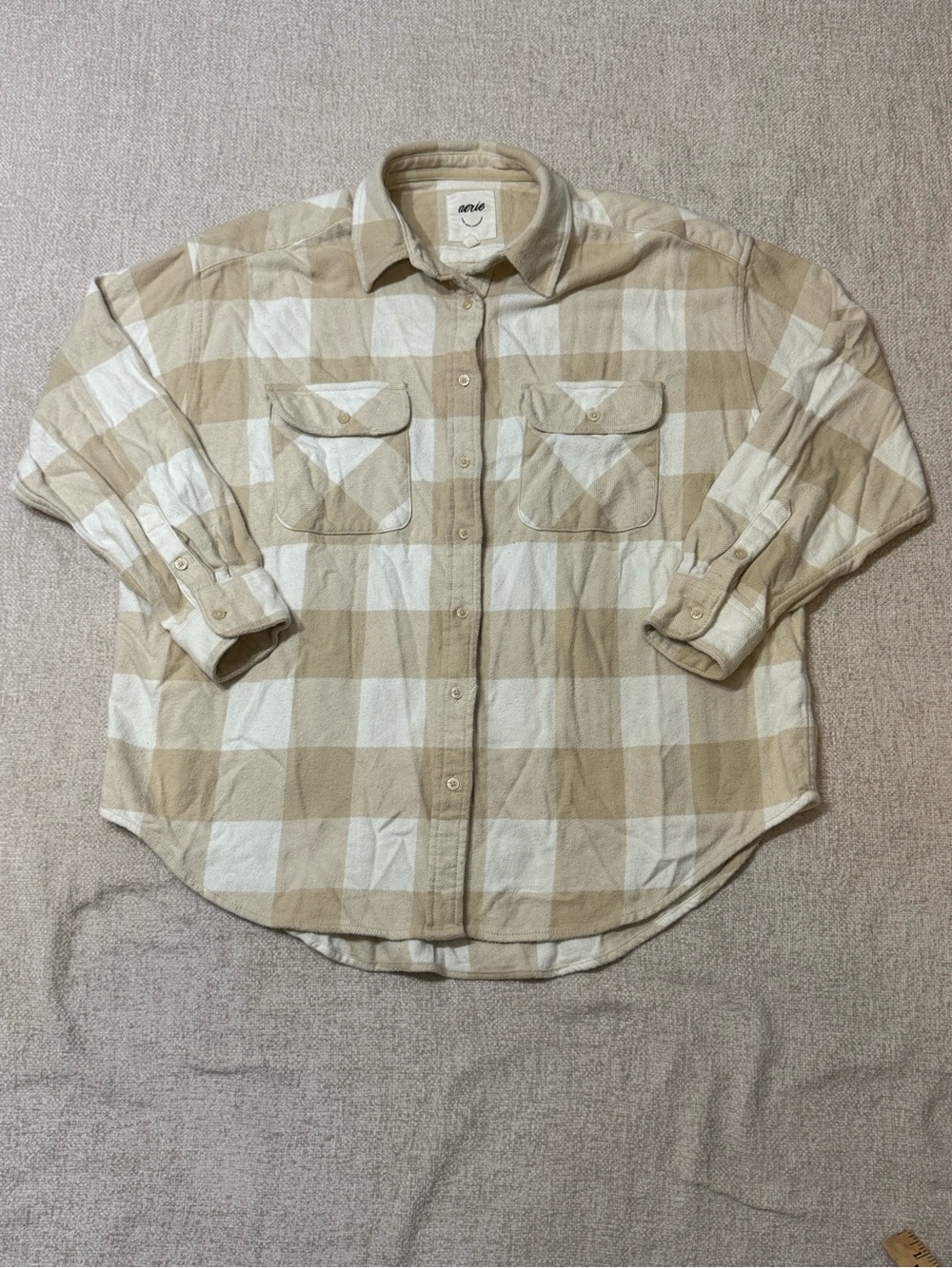Aerie Beige Cream Plaid Flannel Button Down Shirt – Women’s S/P - Picture 1 of 8